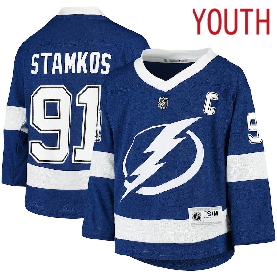 Youth Tampa Bay Lightning 91 Steven Stamkos Blue Home Replica Player NHL Jersey